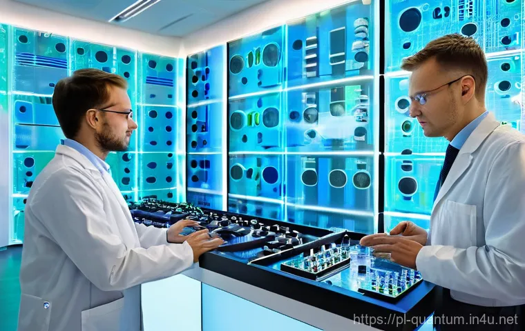 양자컴퓨터 개발 기업 - **Quantum Pioneers' Nexus:** "A highly detailed, ultra-modern quantum computing laboratory bathed in...