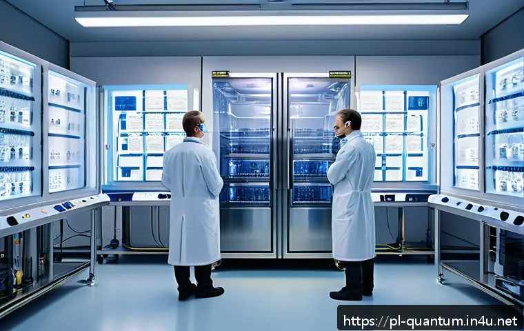 양자컴퓨터를 위한 하드웨어 혁신 - A high-tech quantum computing laboratory scene in Poland, showcasing a sophisticated dilution refrig...