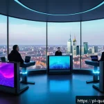Home 20 양자컴퓨터의 미래 예측 - A futuristic Polish quantum computing laboratory scene, showing diverse engineers and scientists in ...