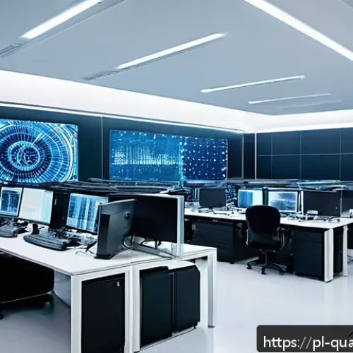 Home 30 양자통신의 보안성 향상 - A high-tech quantum communication laboratory in Poland, featuring scientists in modern business casu...